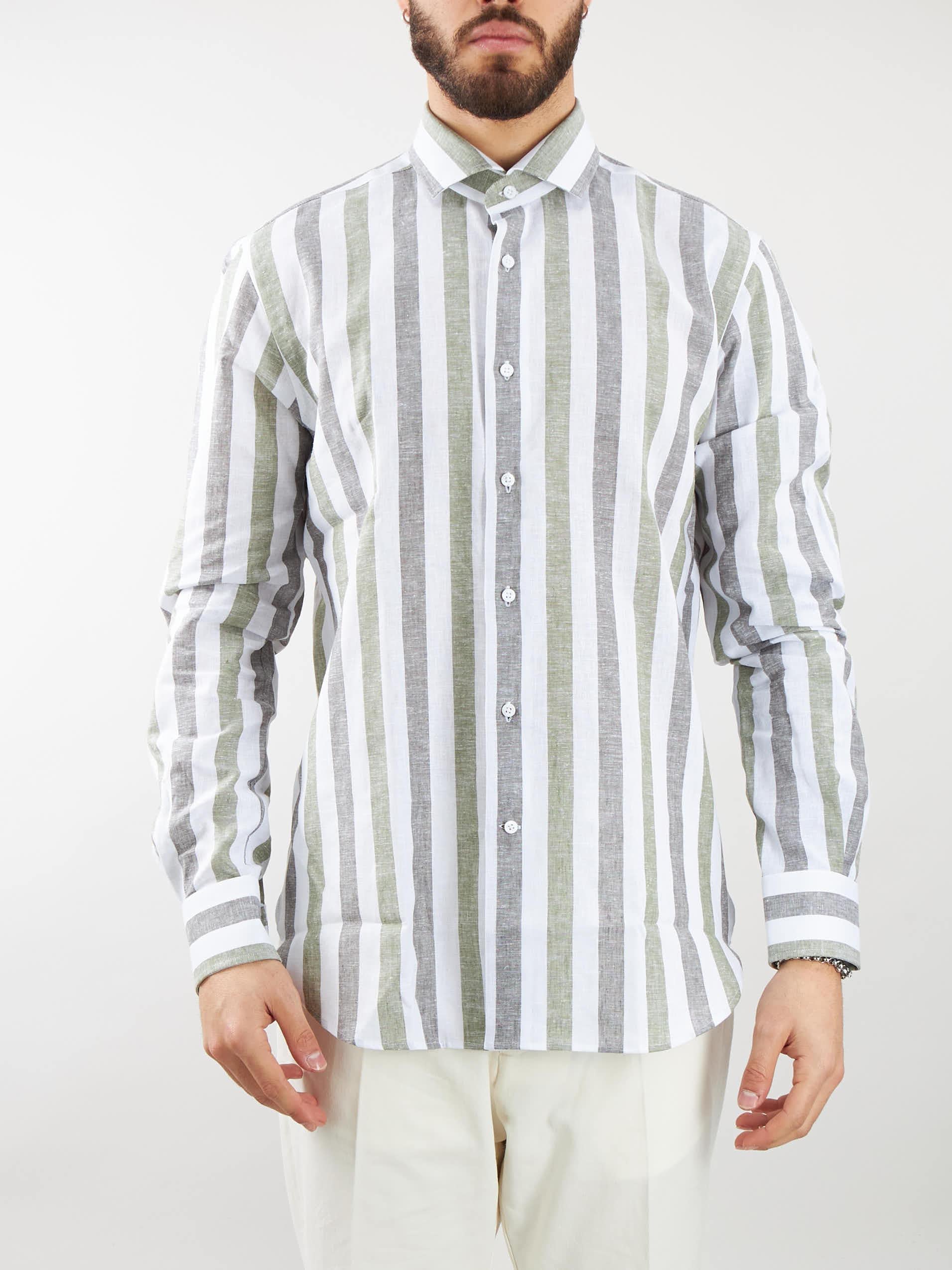 Camicia a righe multicolor in lino Delsiena – Fanù Boutique