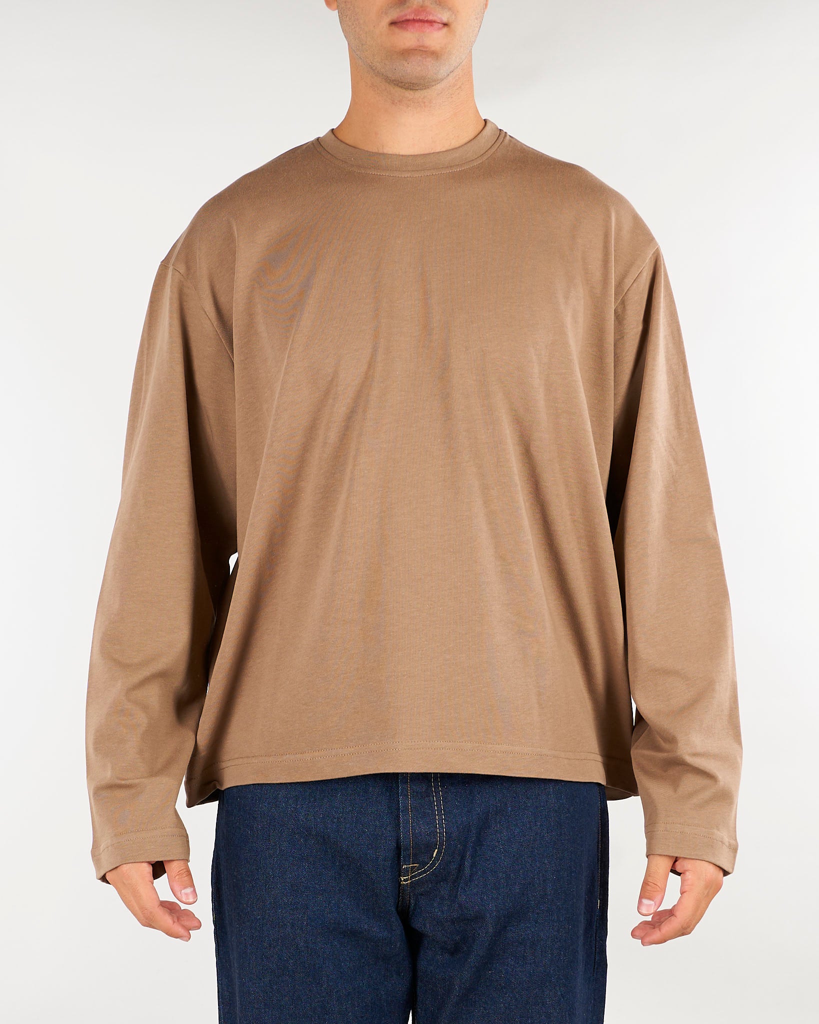 T-shirt Nocciola long sleeves con logo BELGIO 65 3DICI 