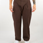 Pantalone Coffee in cotone caldo con elastico, pences e fondo ampio F6PKMAPA052 943 A PAPER KID 