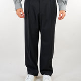 Pantalone Nero in fresco lana wide leg con pences F6PKMAPA055 110 A PAPER KID 