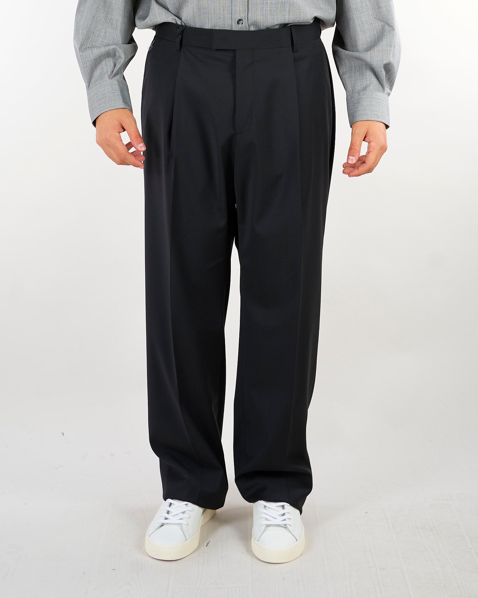 Pantalone Nero in fresco lana wide leg con pences F6PKMAPA055 110 A PAPER KID 