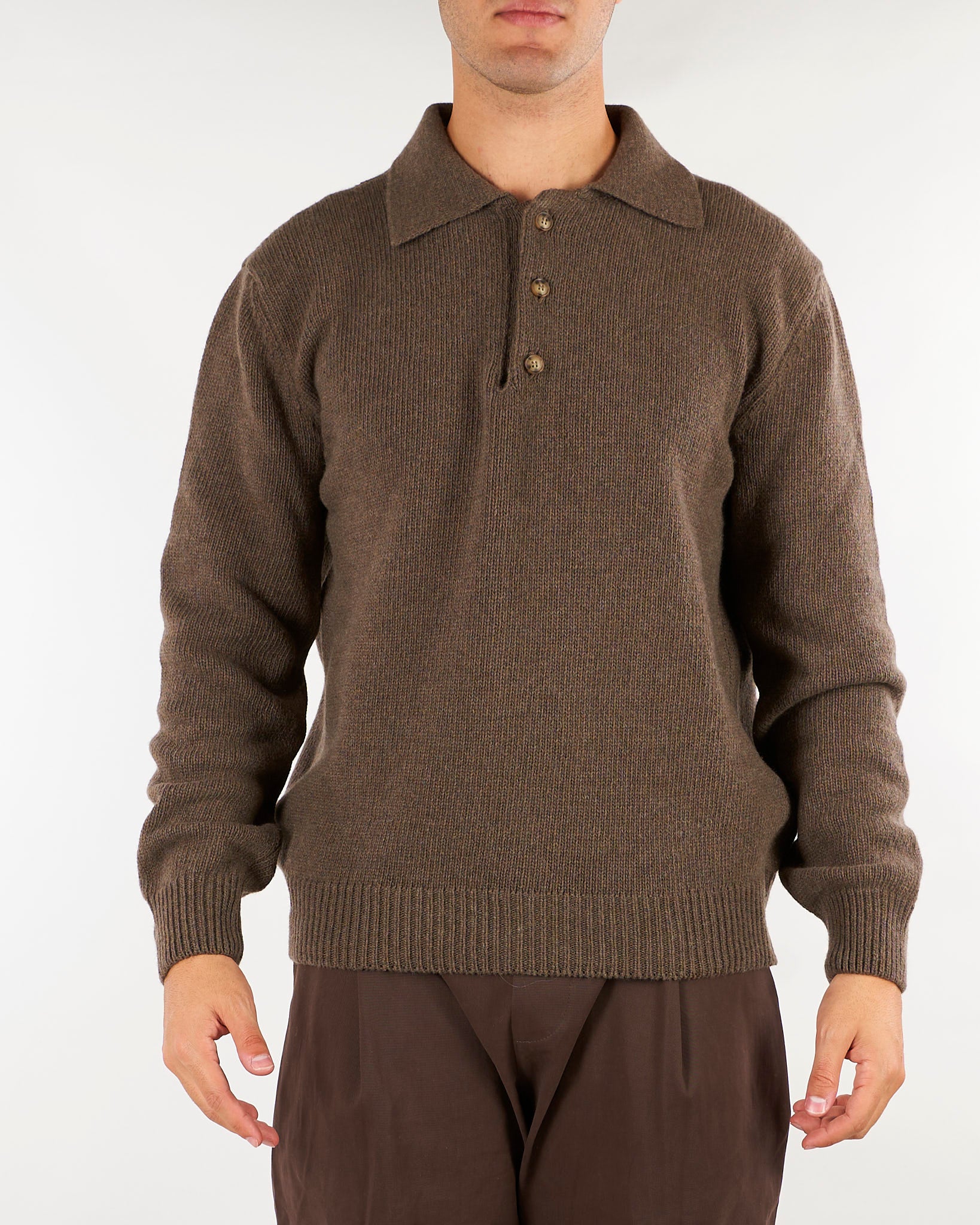 Maglia Polo Coffee in lana Relaxed fit F6PKMAPO069 966 A PAPER KID 