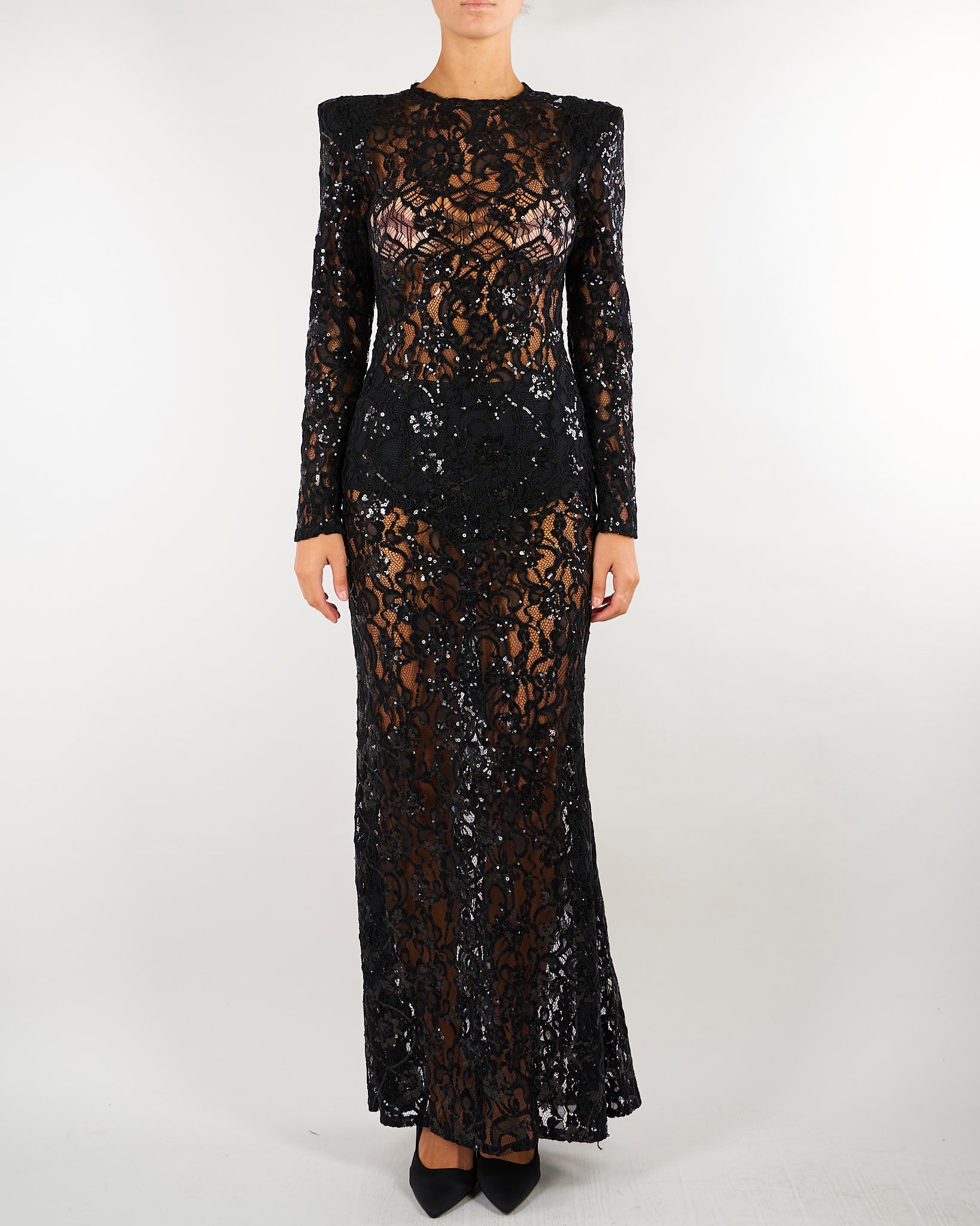 Abito Nero in pizzo con micro paillettes ACT2611ABAB4154 99 ACTUALEE 