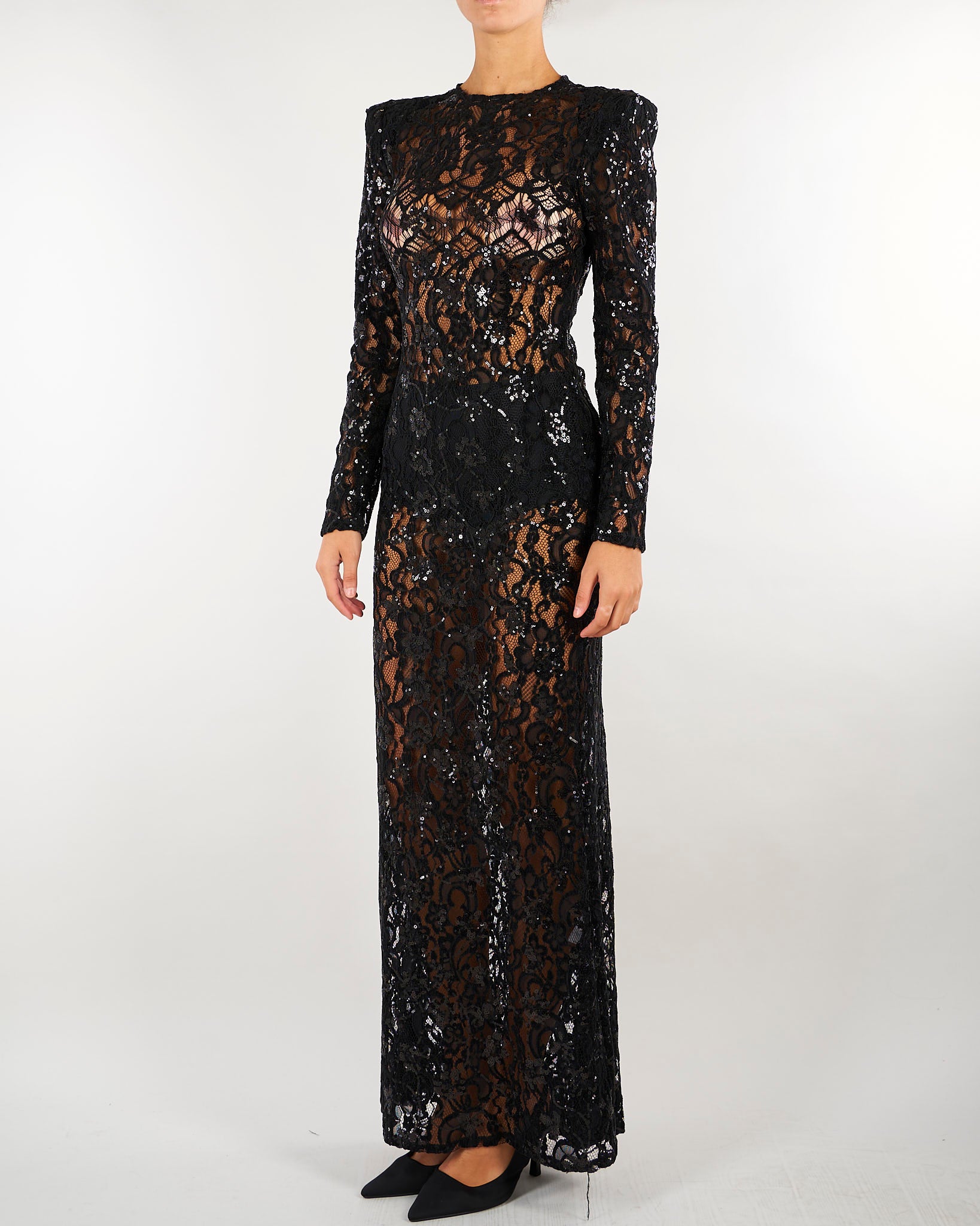 Abito Nero in pizzo con micro paillettes ACT2611ABAB4154 99 ACTUALEE 