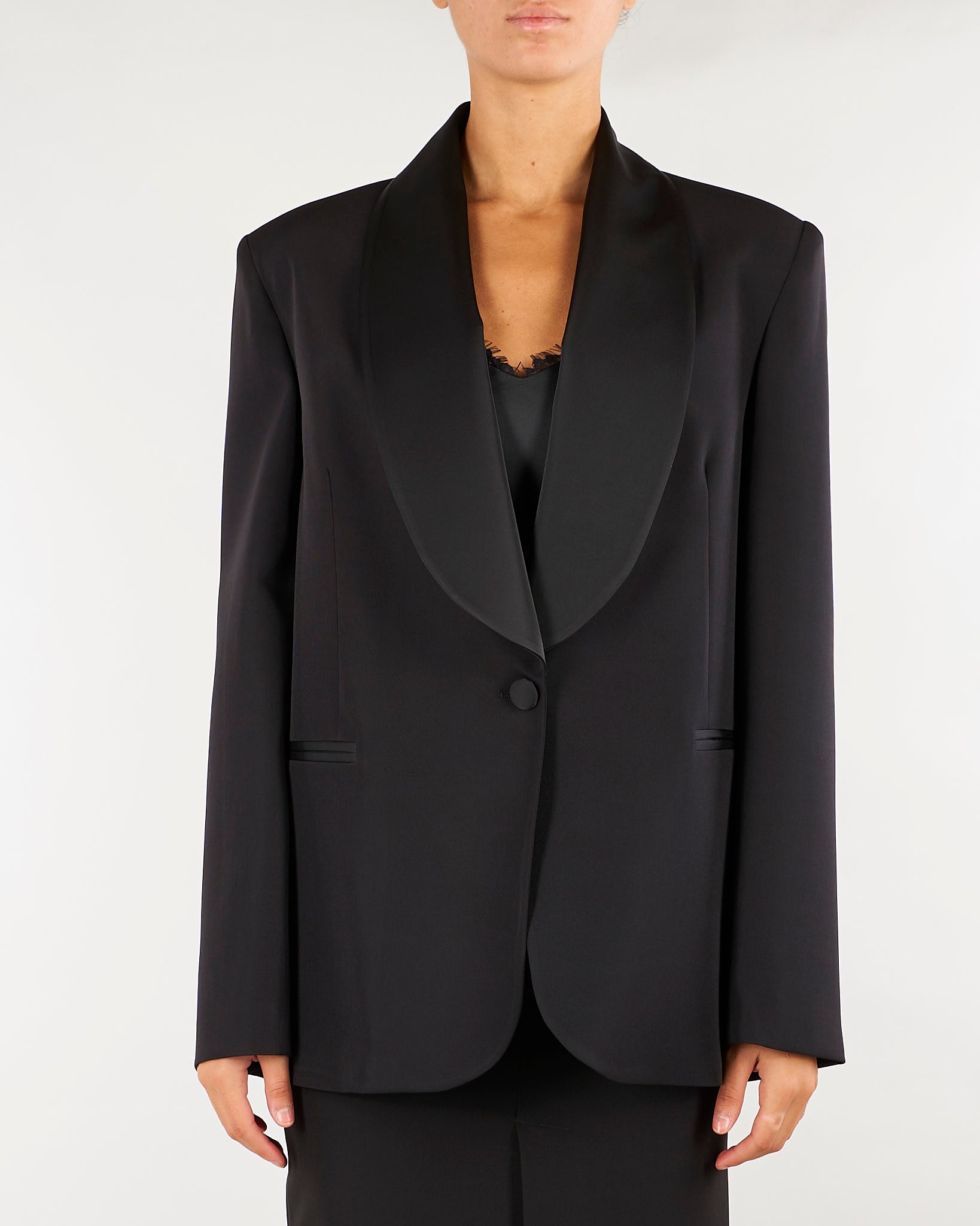Blazer Nero con ampio rever sciallato in raso ACTGC031GI1082 99 ACTUALEE 