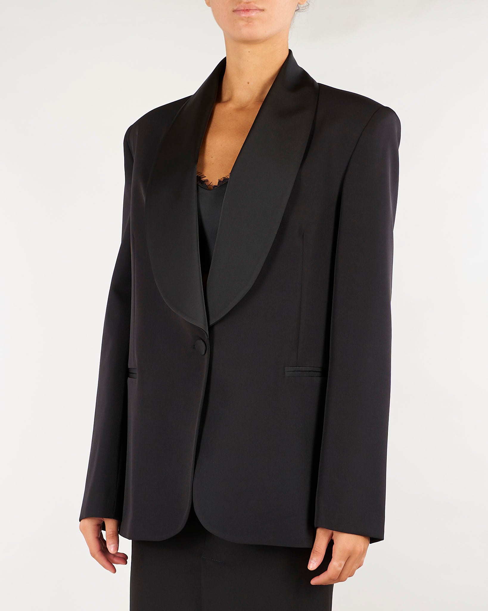 Blazer Nero con ampio rever sciallato in raso ACTGC031GI1082 99 ACTUALEE 
