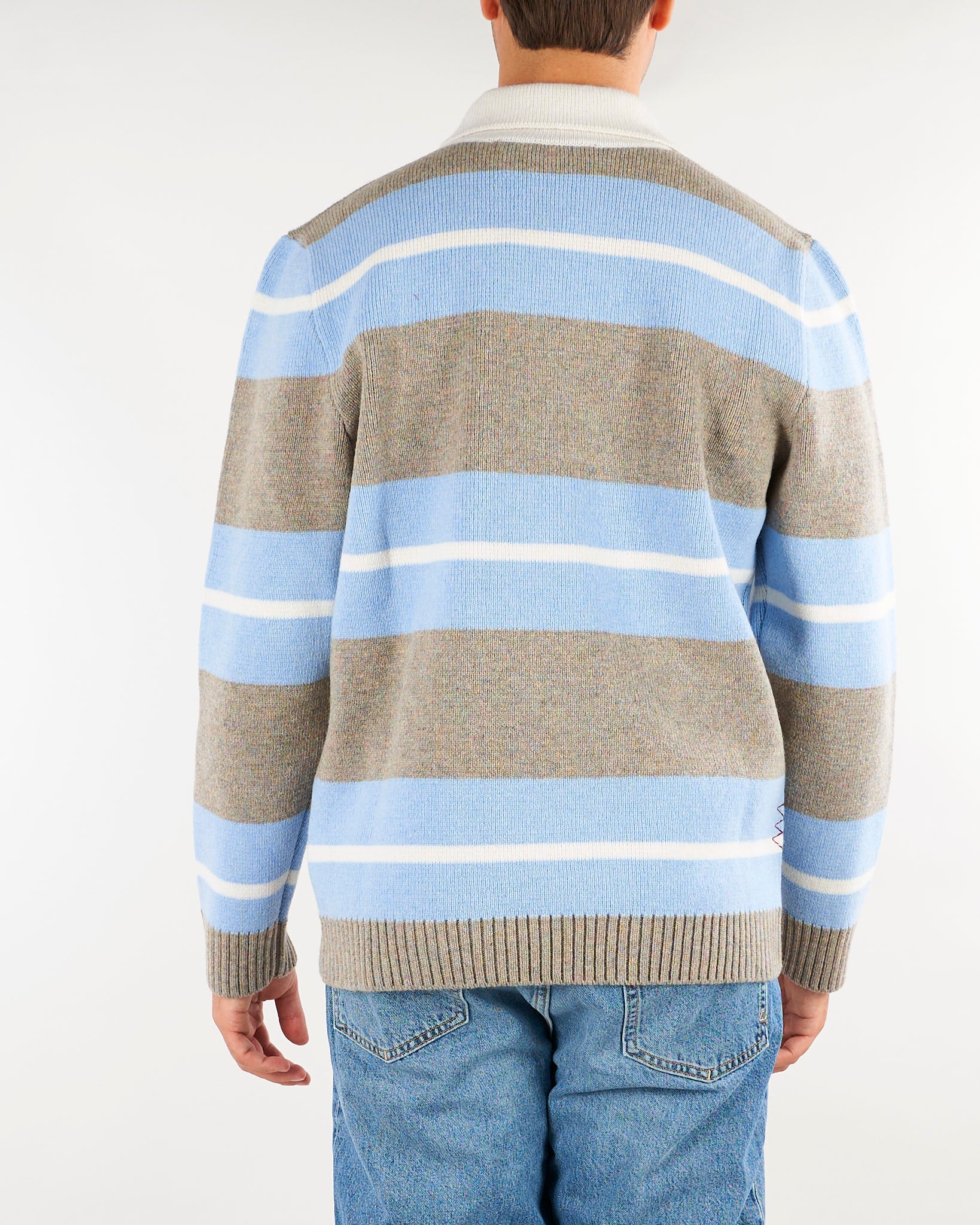 Maglia Polo Azzurro-Grigio a righe in pura lana e cashmere B9AC0053 402 AMARANTO 