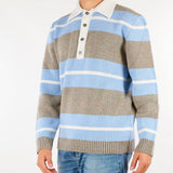 Maglia Polo Azzurro-Grigio a righe in pura lana e cashmere B9AC0053 402 AMARANTO 