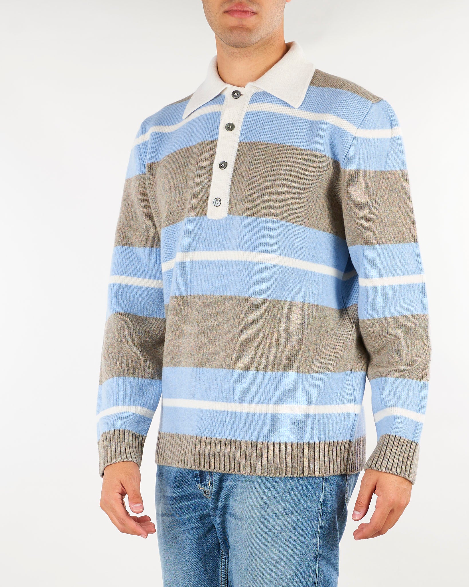 Maglia Polo Azzurro-Grigio a righe in pura lana e cashmere B9AC0053 402 AMARANTO 