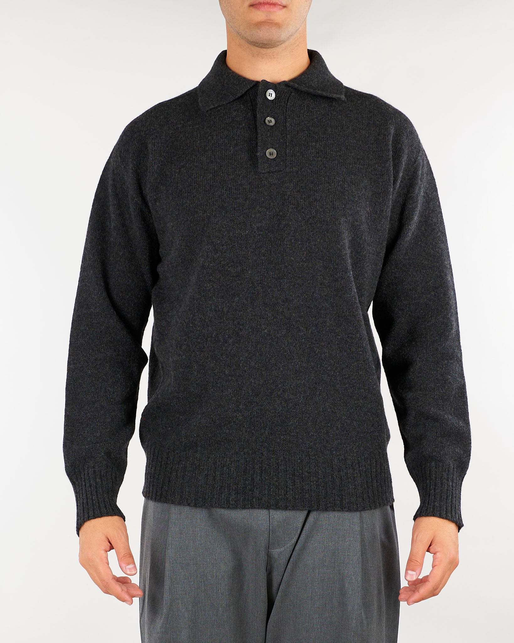 Maglia Polo Antracite in pura lana e cashmere Relaxed fit B9AC0071 98M AMARANTO 