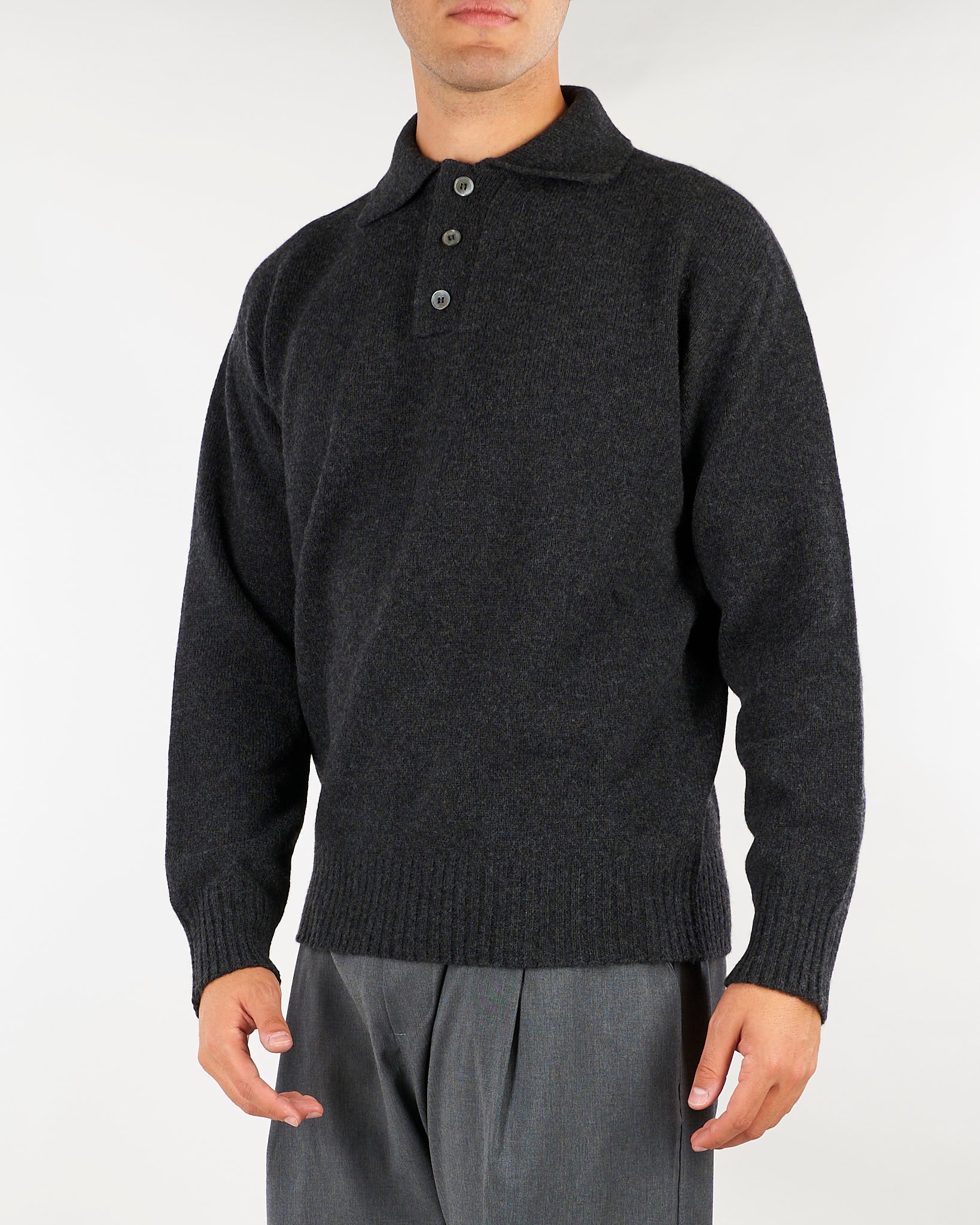 Maglia Polo Antracite in pura lana e cashmere Relaxed fit B9AC0071 98M AMARANTO 