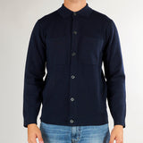 Cardigan Blu in misto lana merinos con colletto e tasche applicate DK27960 136 DIKTAT 