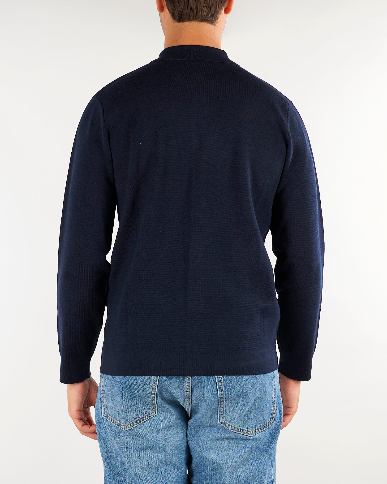 Cardigan Blu in misto lana merinos con colletto e tasche applicate DK27960 136 DIKTAT 