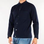 Cardigan Blu in misto lana merinos con colletto e tasche applicate DK27960 136 DIKTAT 