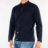 Cardigan Blu in misto lana merinos con colletto e tasche applicate DK27960 136 DIKTAT 