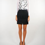 Abito Avorio-Nero in georgette con ruches e frange AB02267E2 309 ELISABETTA FRANCHI 