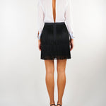 Abito Avorio-Nero in georgette con ruches e frange AB02267E2 309 ELISABETTA FRANCHI 