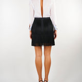 Abito Avorio-Nero in georgette con ruches e frange AB02267E2 309 ELISABETTA FRANCHI 