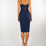 Abito Blu Notte in crêpe leggero e raso AB96466E2 H88 ELISABETTA FRANCHI 