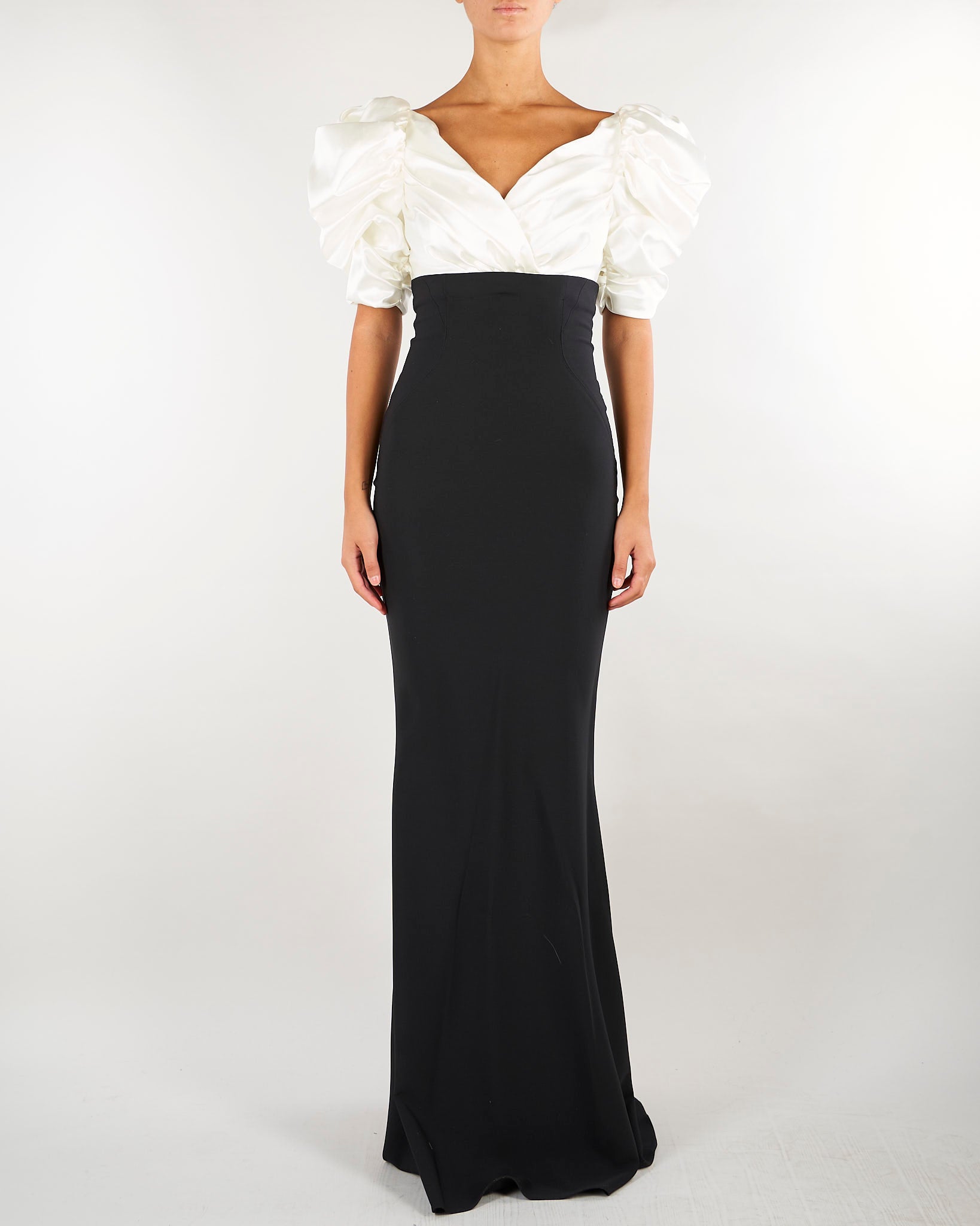 Abito Avorio-Nero Red Carpet in gazar e crêpe leggero ABR0967E2 309 ELISABETTA FRANCHI 