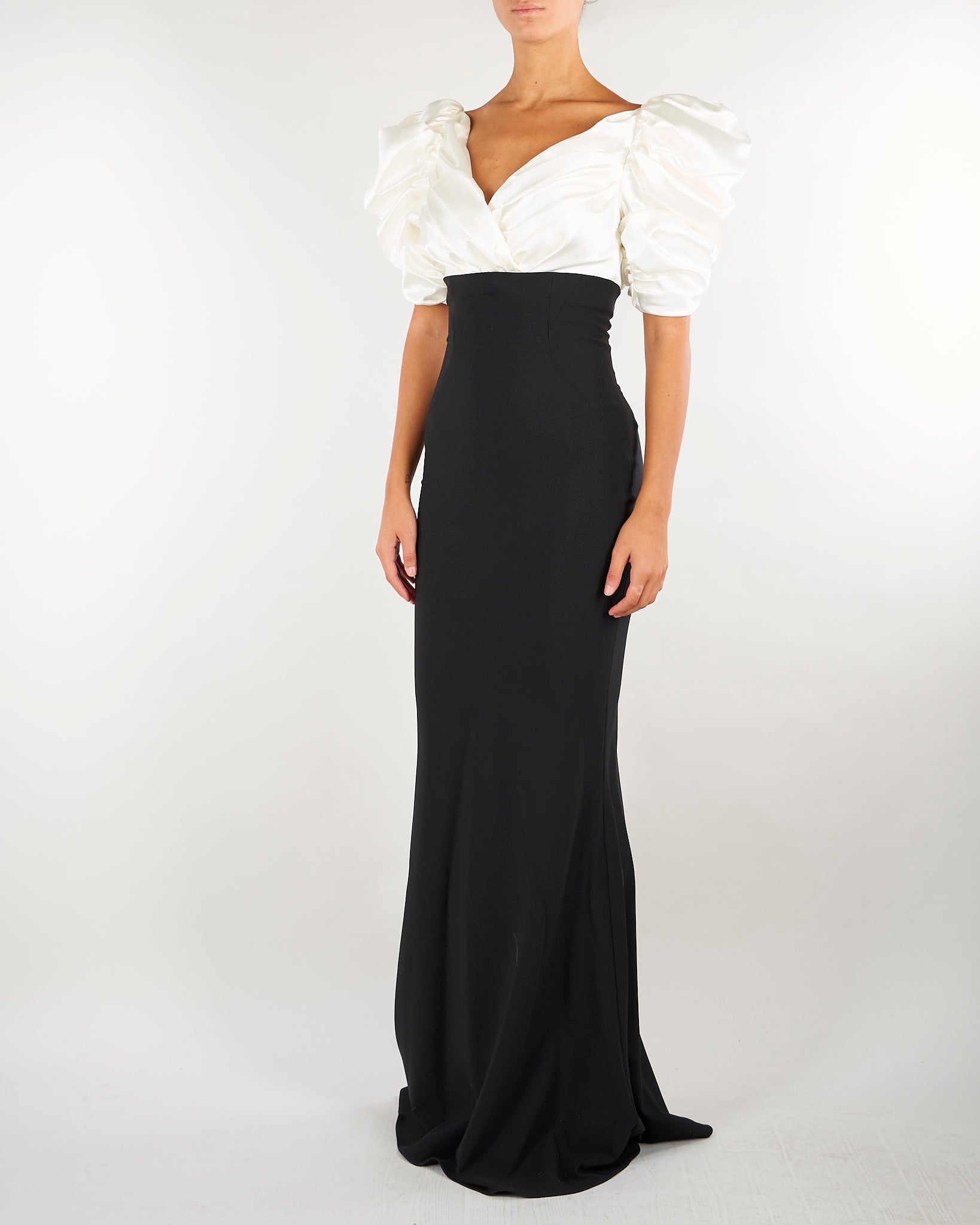 Abito Avorio-Nero Red Carpet in gazar e crêpe leggero ABR0967E2 309 ELISABETTA FRANCHI 