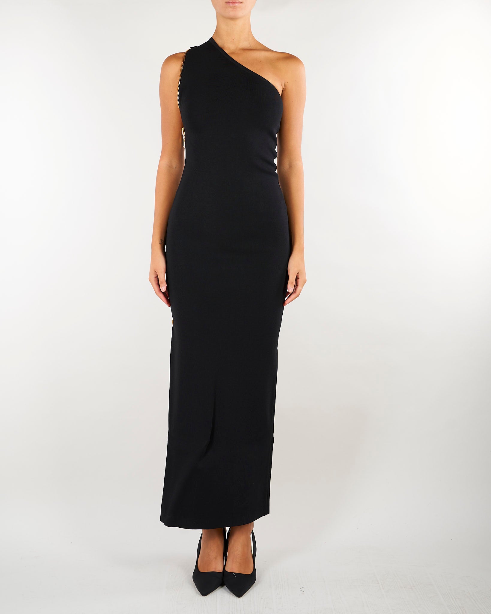 Abito Nero in maglia da red carpet con cerniera AM07B66E2 110 ELISABETTA FRANCHI 