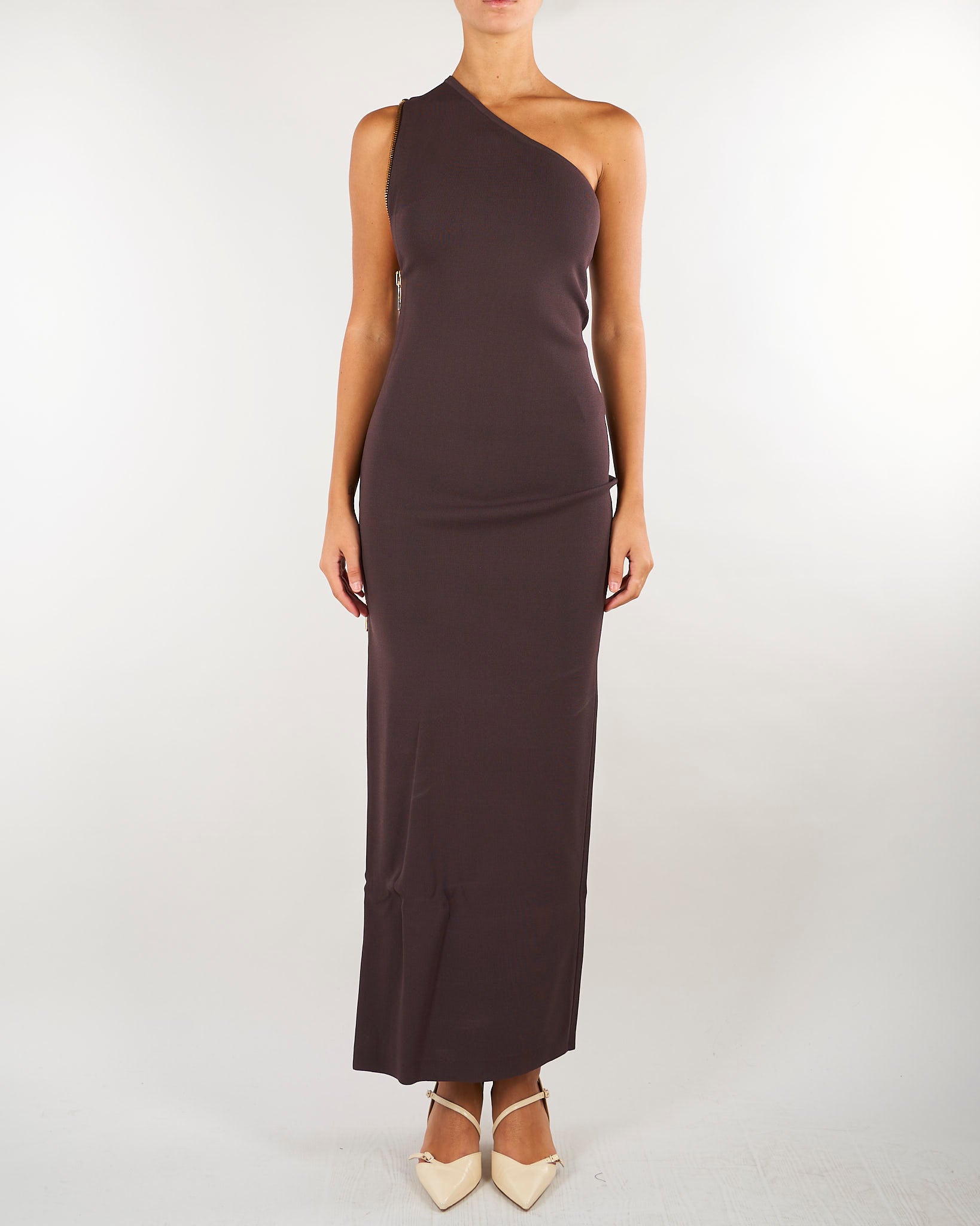 Abito Dark Chocolate in maglia da red carpet con cerniera AM07B66E2 EV9 ELISABETTA FRANCHI 