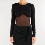 Body Nero in jersey crêpe e tulle rete BO02666E2 110 ELISABETTA FRANCHI 