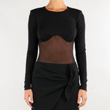 Body Nero in jersey crêpe e tulle rete BO02666E2 110 ELISABETTA FRANCHI 
