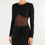 Body Nero in jersey crêpe e tulle rete BO02666E2 110 ELISABETTA FRANCHI 