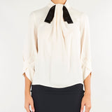 Blusa Burro-Nero in georgette con cravattino CA17866E2 E84 ELISABETTA FRANCHI 
