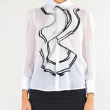 Camicia Avorio-Nero in georgette con ruches CA21067E2 309 ELISABETTA FRANCHI 