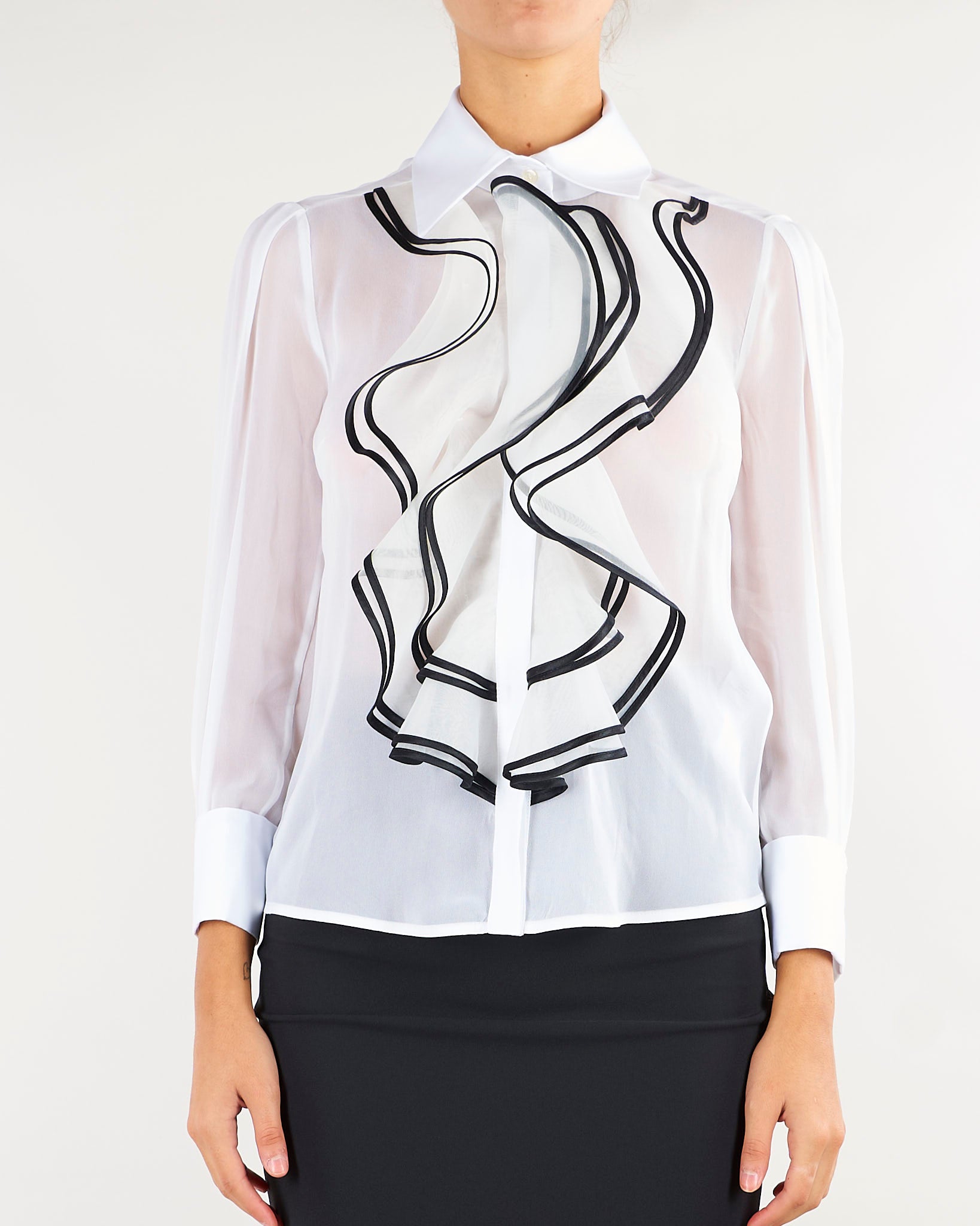 Camicia Avorio-Nero in georgette con ruches CA21067E2 309 ELISABETTA FRANCHI 