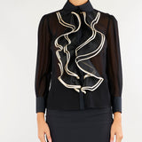 Camicia Nero-Burro in georgette con ruches CA21067E2 685 ELISABETTA FRANCHI 