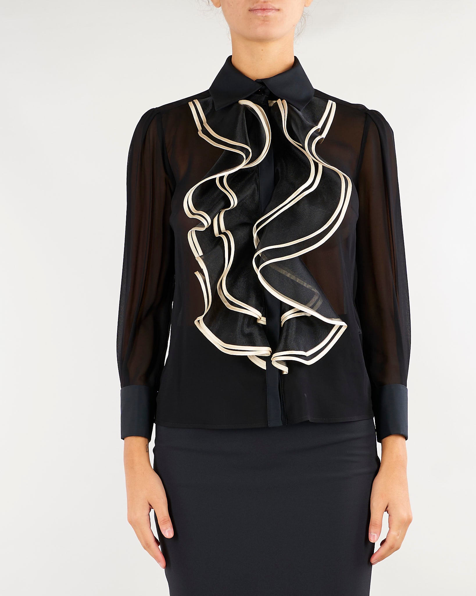 Camicia Nero-Burro in georgette con ruches CA21067E2 685 ELISABETTA FRANCHI 