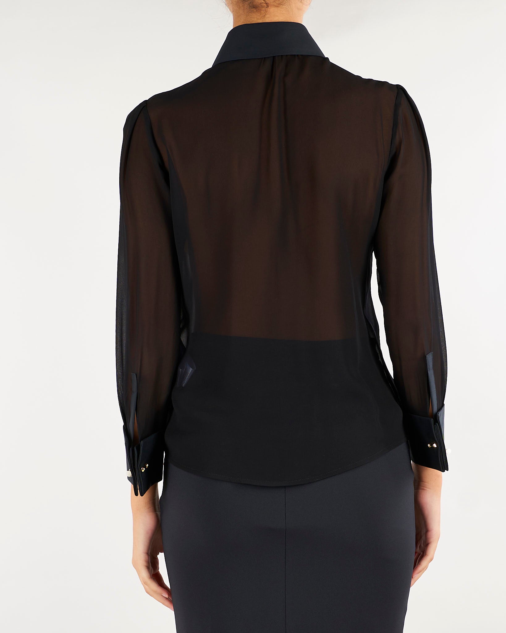 Camicia Nero-Burro in georgette con ruches CA21067E2 685 ELISABETTA FRANCHI 
