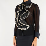 Camicia Nero-Burro in georgette con ruches CA21067E2 685 ELISABETTA FRANCHI 