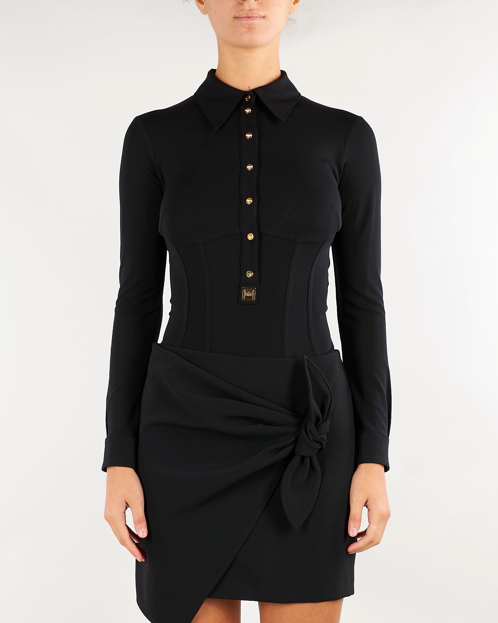Camicia Nero sartoriale con bottoni gioiello CB00466E2 110 ELISABETTA FRANCHI 