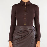 Camicia Dark Chocolate sartoriale con bottoni gioiello CB00466E2 EV9 ELISABETTA FRANCHI 