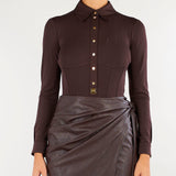 Camicia Dark Chocolate sartoriale con bottoni gioiello CB00466E2 EV9 ELISABETTA FRANCHI 