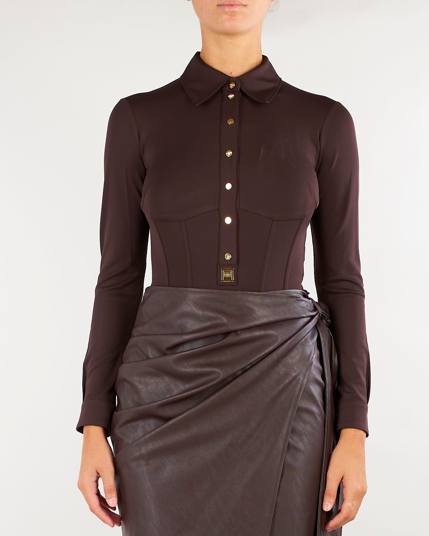 Camicia Dark Chocolate sartoriale con bottoni gioiello CB00466E2 EV9 ELISABETTA FRANCHI 