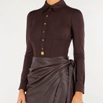 Camicia Dark Chocolate sartoriale con bottoni gioiello CB00466E2 EV9 ELISABETTA FRANCHI 