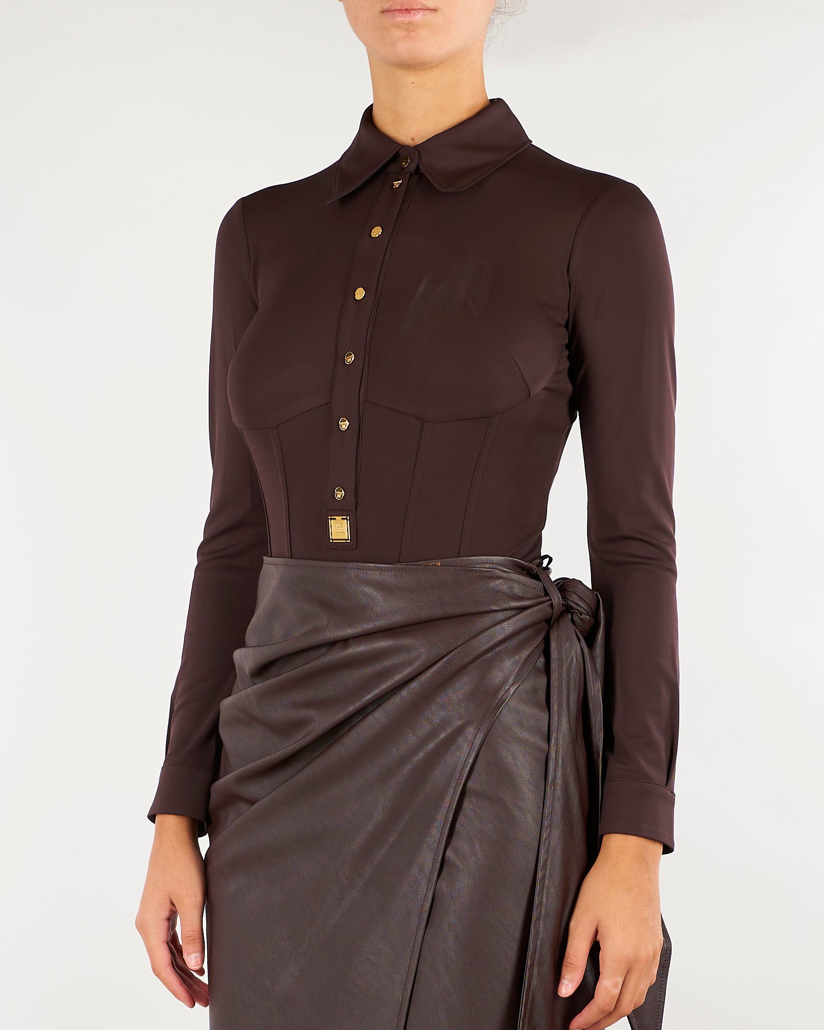 Camicia Dark Chocolate sartoriale con bottoni gioiello CB00466E2 EV9 ELISABETTA FRANCHI 