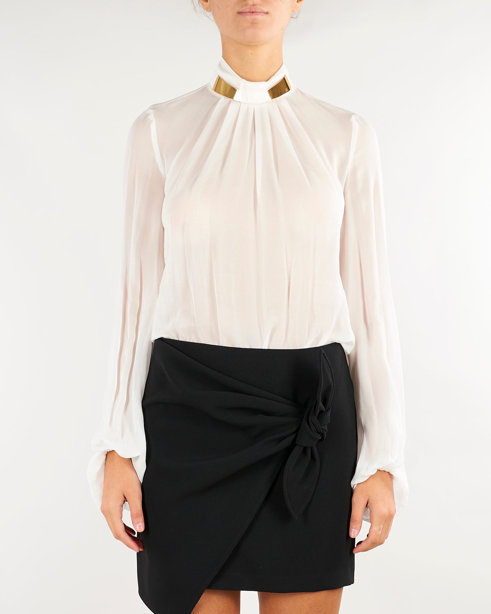 Body Avorio in georgette con collo gioiello CB00766E2 360 ELISABETTA FRANCHI 