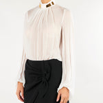 Body Avorio in georgette con collo gioiello CB00766E2 360 ELISABETTA FRANCHI 
