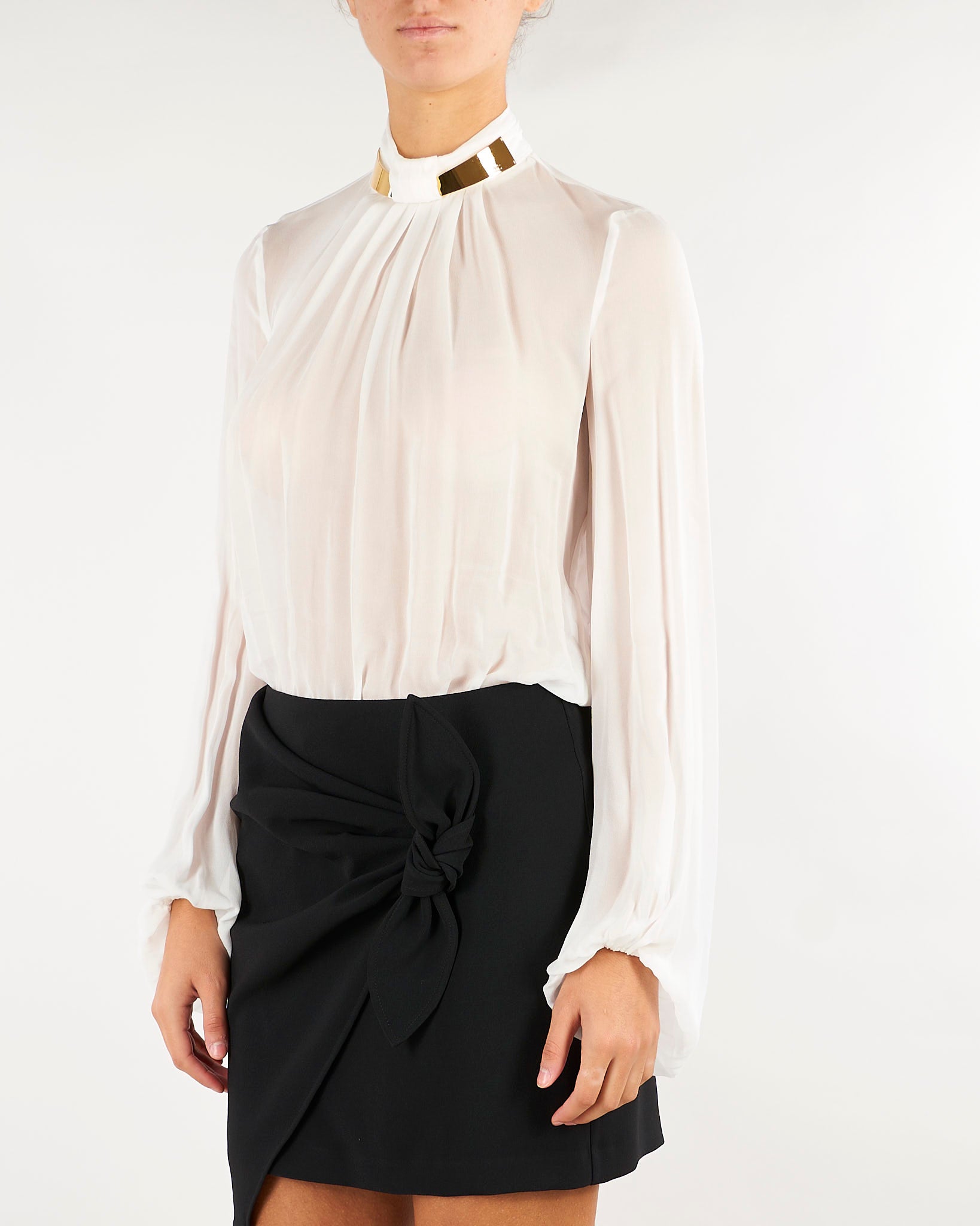Body Avorio in georgette con collo gioiello CB00766E2 360 ELISABETTA FRANCHI 