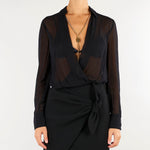 Body Nero in georgette con catena gioiello CB00966E2 110 ELISABETTA FRANCHI 