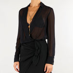 Body Nero in georgette con catena gioiello CB00966E2 110 ELISABETTA FRANCHI 