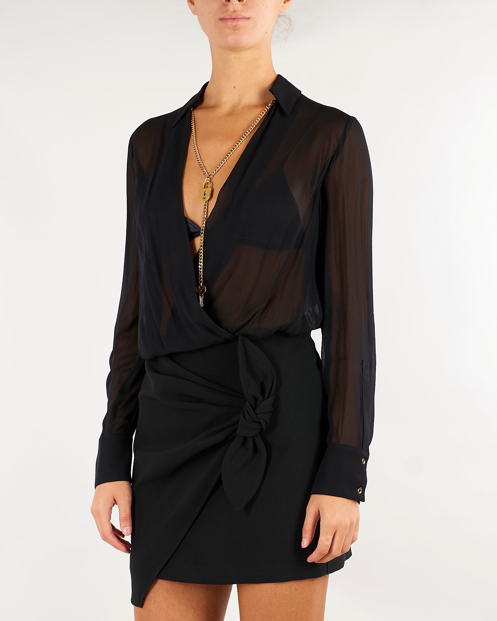Body Nero in georgette con catena gioiello CB00966E2 110 ELISABETTA FRANCHI 