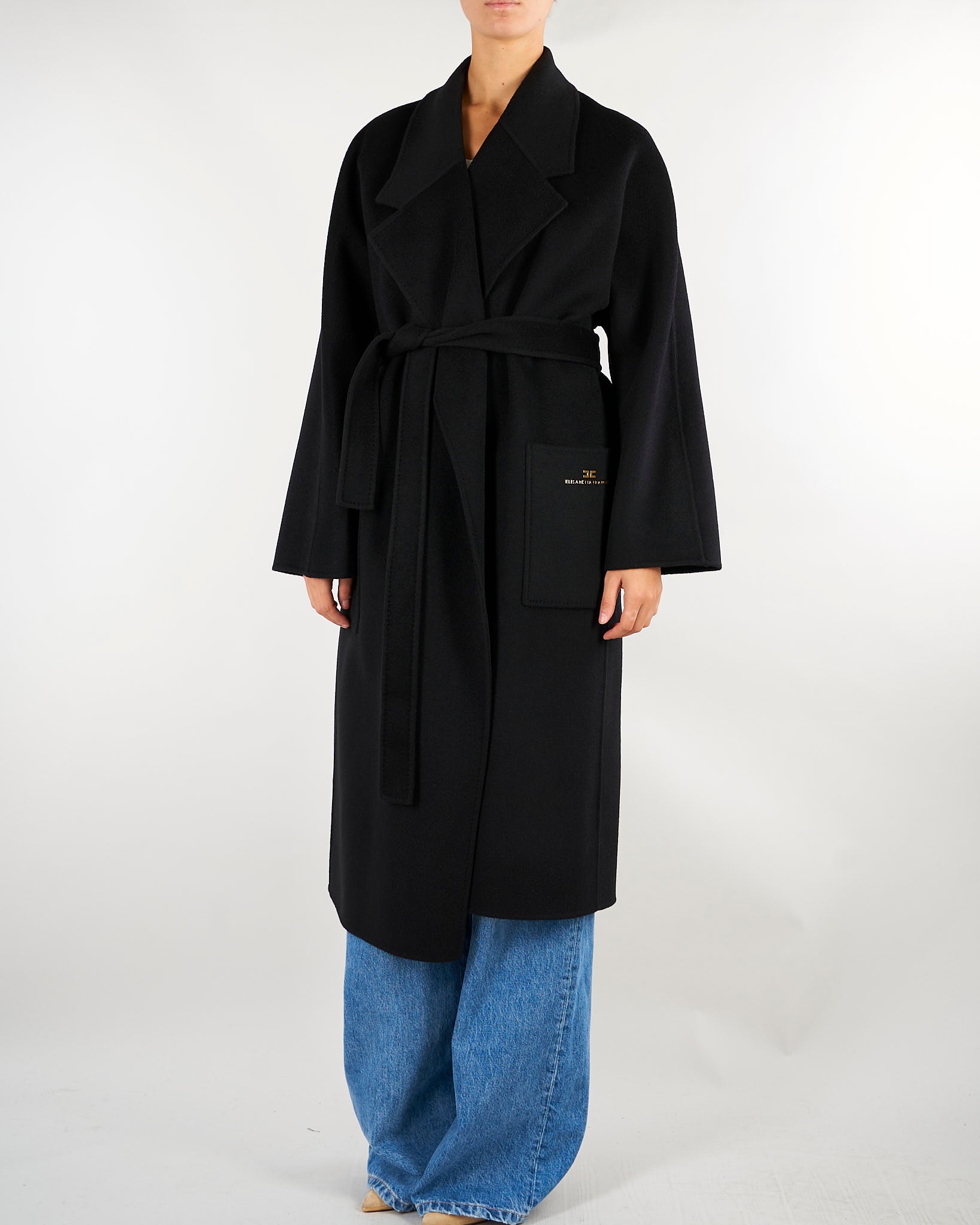 Cappotto Nero in panno double di lana CP01D66E2 110 ELISABETTA FRANCHI 